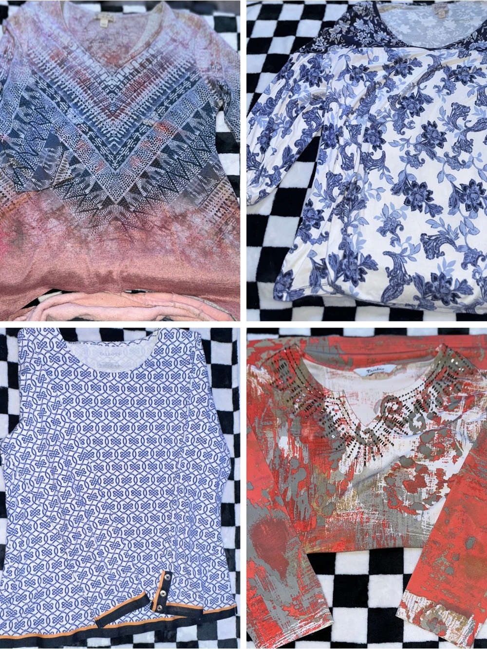 Blouse Bundle 4 Pairs Embellished Rhinestone Floral Geo Print Tops Size M